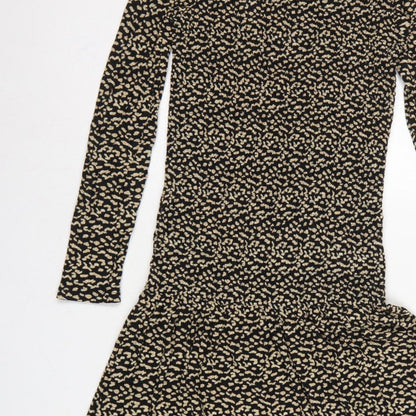Next Women Black Beige Size 8 Fit & Flare Animal Print Midi Dress