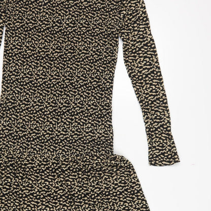 Next Women Black Beige Size 8 Fit & Flare Animal Print Midi Dress