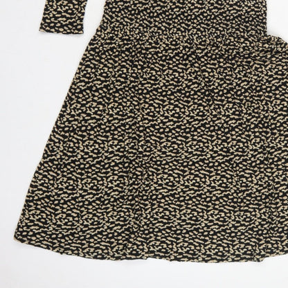Next Women Black Beige Size 8 Fit & Flare Animal Print Midi Dress