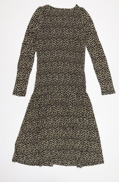 Next Women Black Beige Size 8 Fit & Flare Animal Print Midi Dress