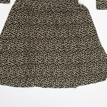 Next Women Black Beige Size 8 Fit & Flare Animal Print Midi Dress