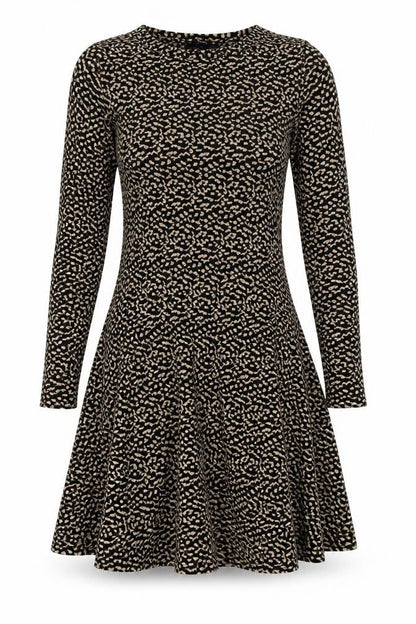 Next Women Black Beige Size 8 Fit & Flare Animal Print Midi Dress