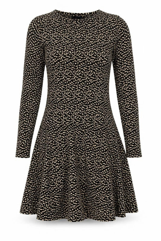 Next Women Black Beige Size 8 Fit & Flare Animal Print Midi Dress