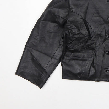 Antiloppe Women’s Black Leather Cropped Collarless Jacket Size L