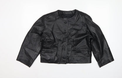 Antiloppe Women’s Black Leather Cropped Collarless Jacket Size L
