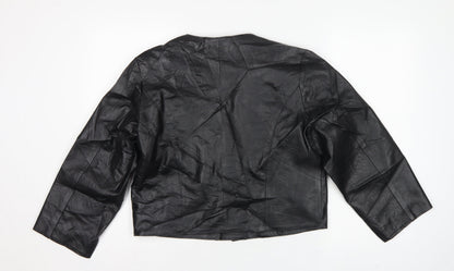 Antiloppe Women’s Black Leather Cropped Collarless Jacket Size L