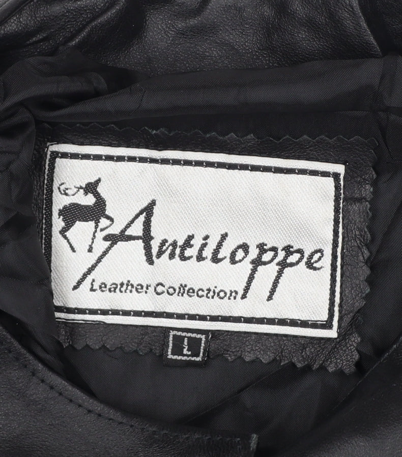 Antiloppe Women’s Black Leather Cropped Collarless Jacket Size L