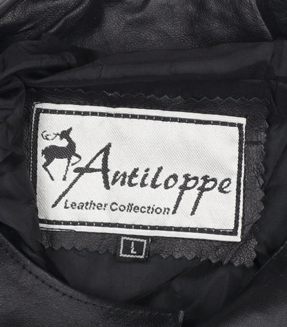 Antiloppe Women’s Black Leather Cropped Collarless Jacket Size L