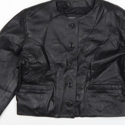 Antiloppe Women’s Black Leather Cropped Collarless Jacket Size L