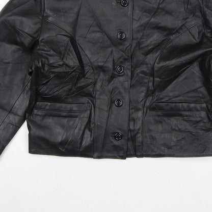 Antiloppe Women’s Black Leather Cropped Collarless Jacket Size L
