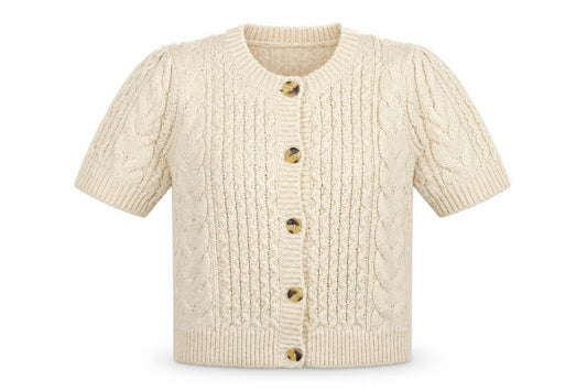 Vero Moda Women’s Ivory XL Cable Knit Short Sleeve Cardigan