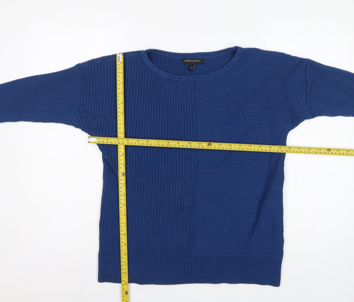 Banana Republic Women Blue M Rib Knit Crew Neck Pullover Jumper