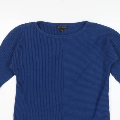 Banana Republic Women Blue M Rib Knit Crew Neck Pullover Jumper
