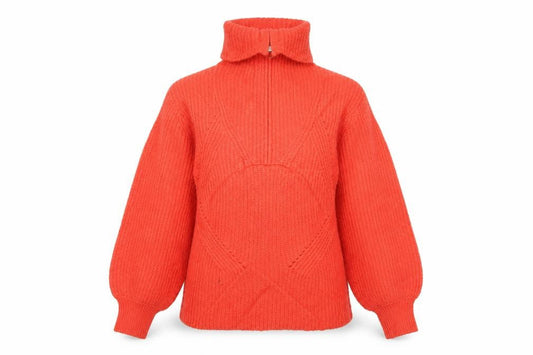M&S Women Orange M Cable Knit Roll Neck 1/4 Zip Jumper