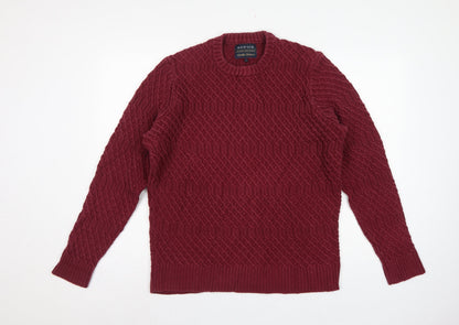 Howick Mens Red L Cable-Knit Crew Neck Cotton Pullover Jumper