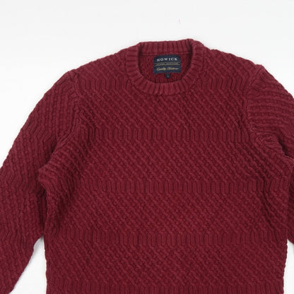 Howick Mens Red L Cable-Knit Crew Neck Cotton Pullover Jumper