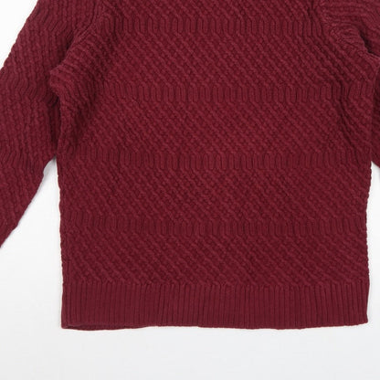 Howick Mens Red L Cable-Knit Crew Neck Cotton Pullover Jumper