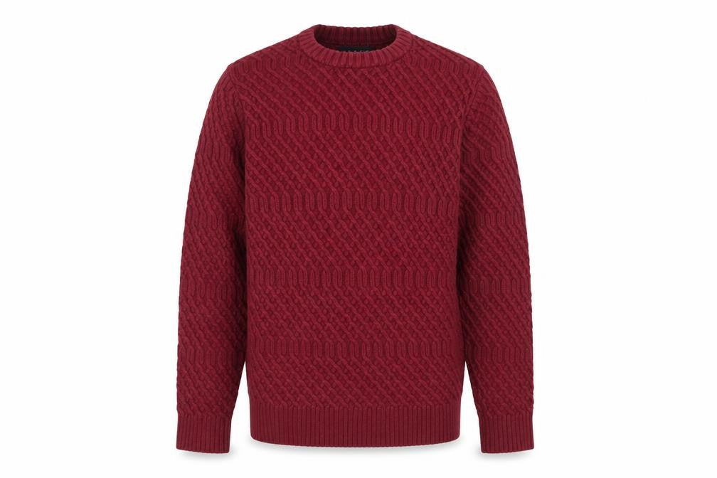 Howick Mens Red L Cable-Knit Crew Neck Cotton Pullover Jumper