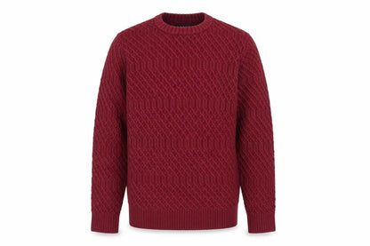 Howick Mens Red L Cable-Knit Crew Neck Cotton Pullover Jumper