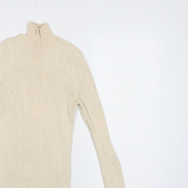 Zara Women’s Ivory UK 12 Ribbed Roll Neck Slim Fit Jumper