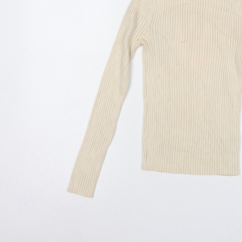 Zara Women’s Ivory UK 12 Ribbed Roll Neck Slim Fit Jumper
