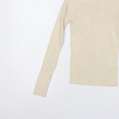 Zara Women’s Ivory UK 12 Ribbed Roll Neck Slim Fit Jumper