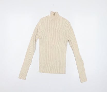 Zara Women’s Ivory UK 12 Ribbed Roll Neck Slim Fit Jumper