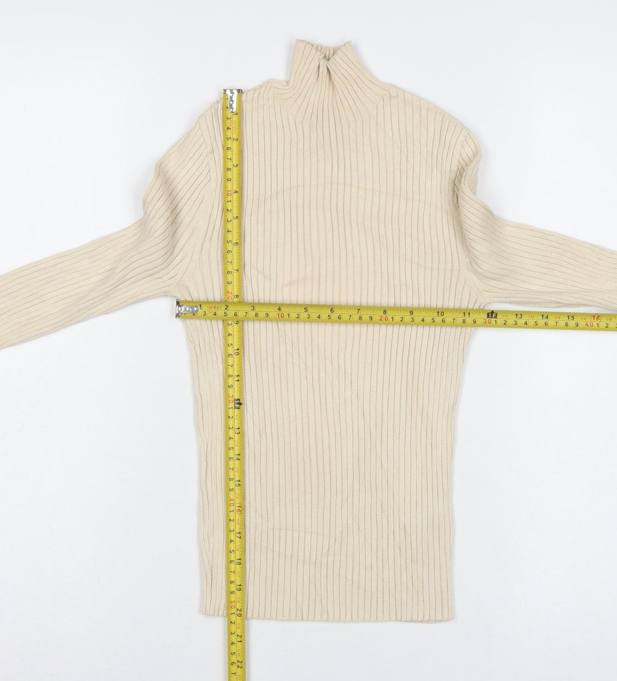 Zara Women’s Ivory UK 12 Ribbed Roll Neck Slim Fit Jumper
