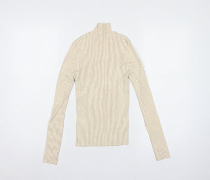 Zara Women’s Ivory UK 12 Ribbed Roll Neck Slim Fit Jumper