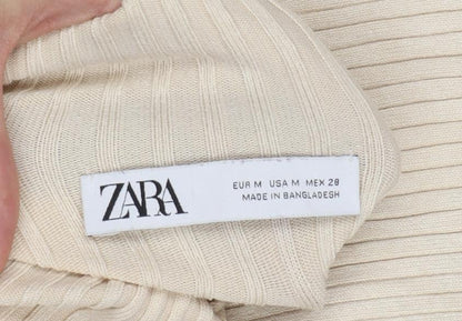 Zara Women’s Ivory UK 12 Ribbed Roll Neck Slim Fit Jumper