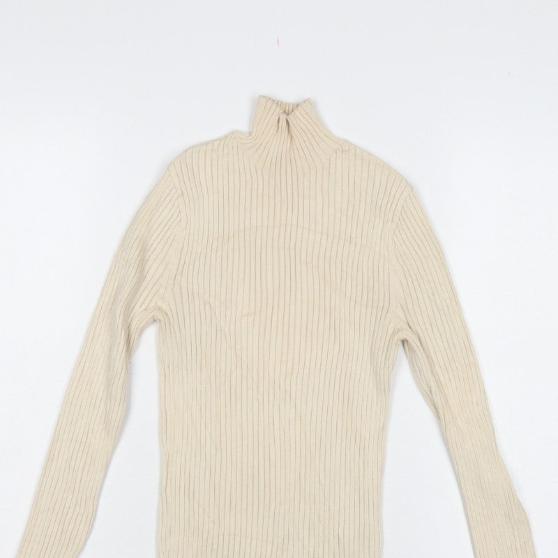 Zara Women’s Ivory UK 12 Ribbed Roll Neck Slim Fit Jumper