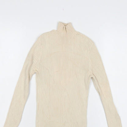 Zara Women’s Ivory UK 12 Ribbed Roll Neck Slim Fit Jumper