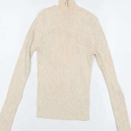 Zara Women’s Ivory UK 12 Ribbed Roll Neck Slim Fit Jumper