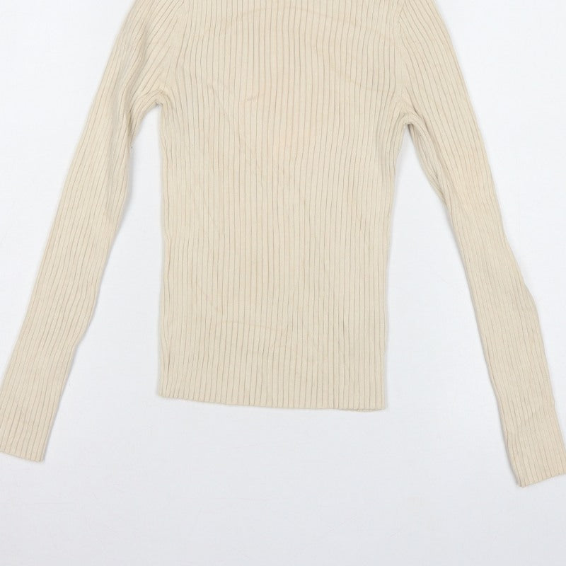 Zara Women’s Ivory UK 12 Ribbed Roll Neck Slim Fit Jumper