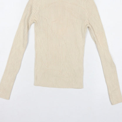 Zara Women’s Ivory UK 12 Ribbed Roll Neck Slim Fit Jumper