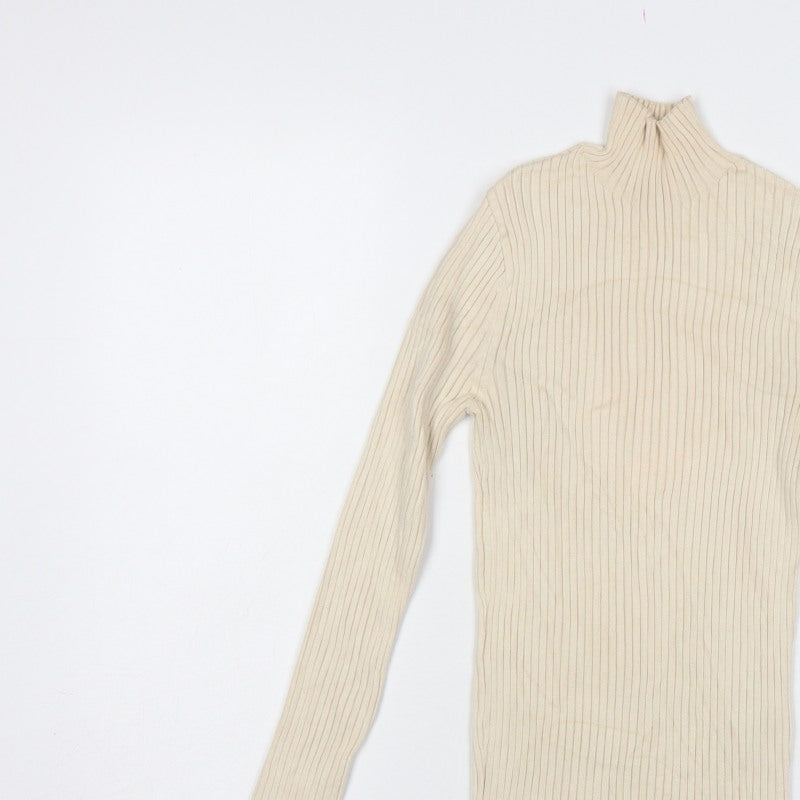 Zara Women’s Ivory UK 12 Ribbed Roll Neck Slim Fit Jumper