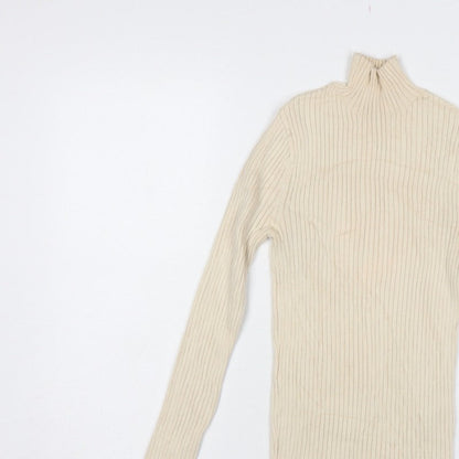 Zara Women’s Ivory UK 12 Ribbed Roll Neck Slim Fit Jumper