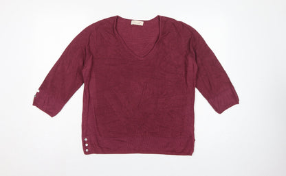 Per Una Women Purple Linen Cotton Knit Jumper UK 16 3/4 Sleeve