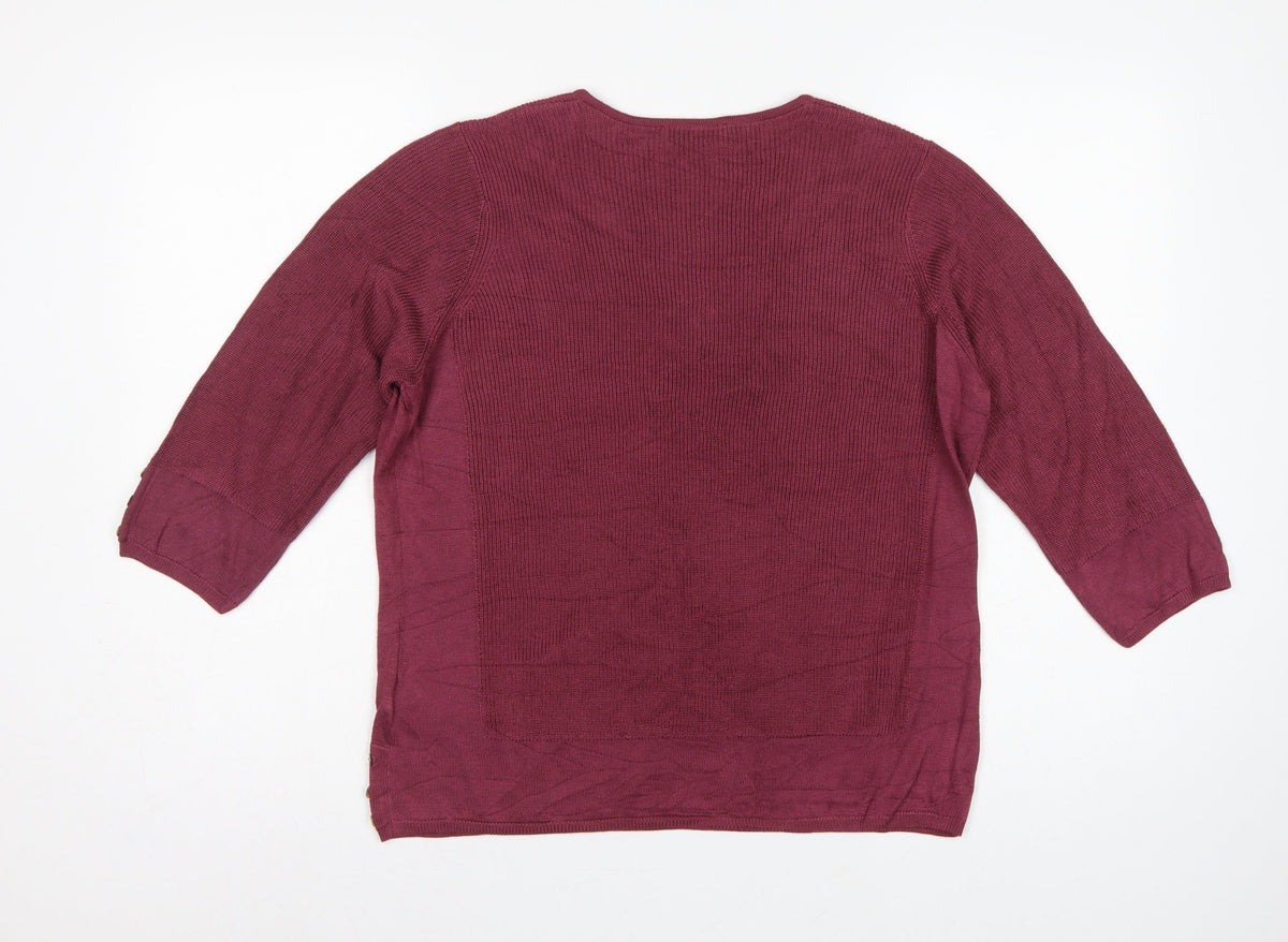 Per Una Women Purple Linen Cotton Knit Jumper UK 16 3/4 Sleeve