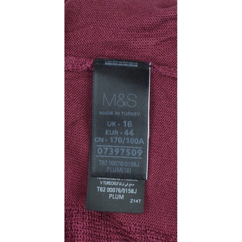 Per Una Women Purple Linen Cotton Knit Jumper UK 16 3/4 Sleeve