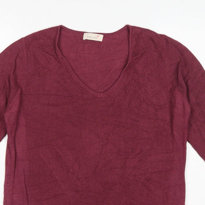 Per Una Women Purple Linen Cotton Knit Jumper UK 16 3/4 Sleeve