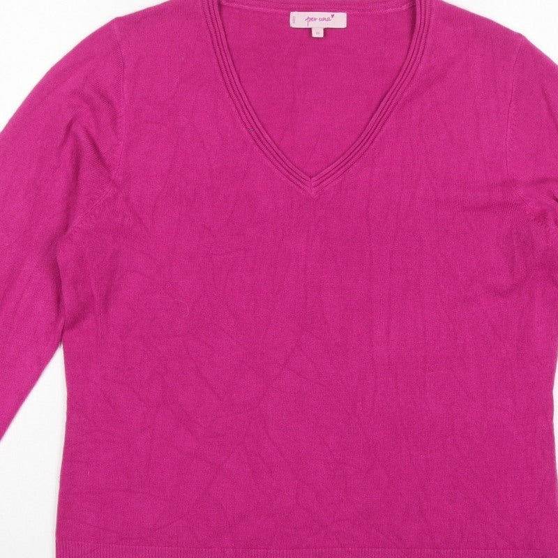 Per Una Women’s Pink Cashmere V-Neck Pullover Jumper UK 16