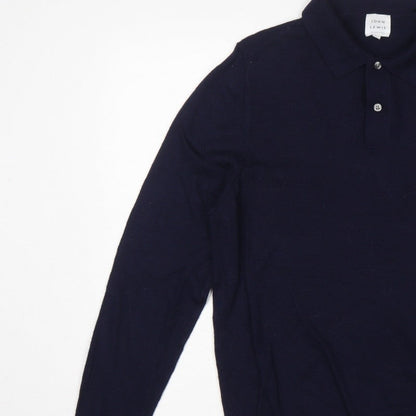 John Lewis Men’s Navy Blue L Merino Wool Collared Henley Jumper