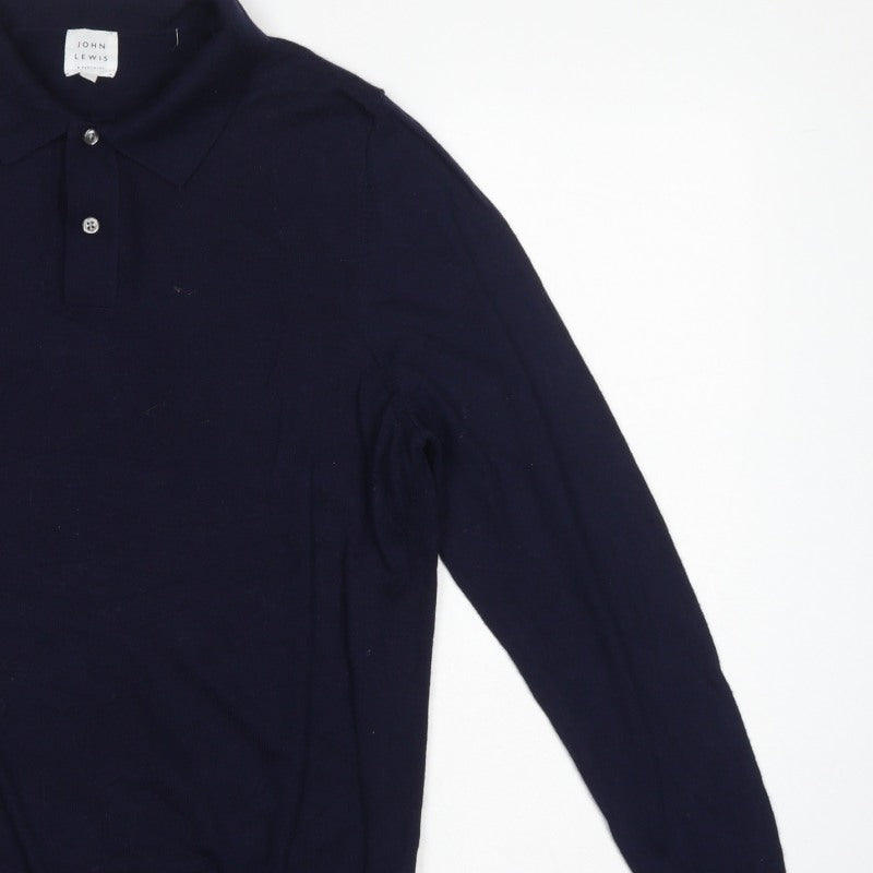 John Lewis Men’s Navy Blue L Merino Wool Collared Henley Jumper