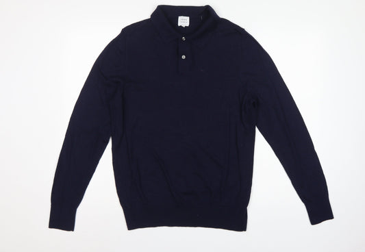 John Lewis Men’s Navy Blue L Merino Wool Collared Henley Jumper