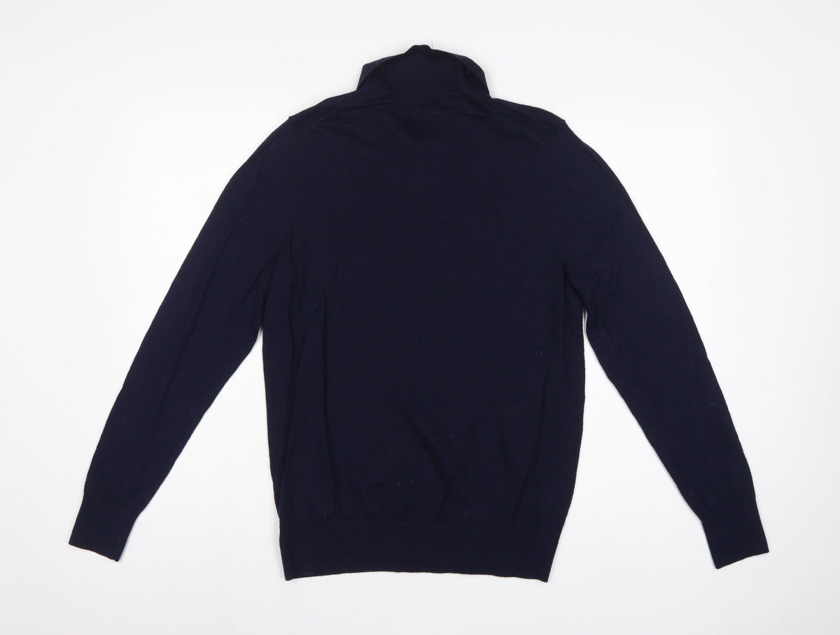 John Lewis Men’s Navy Blue L Merino Wool Collared Henley Jumper