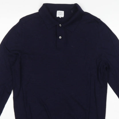 John Lewis Men’s Navy Blue L Merino Wool Collared Henley Jumper