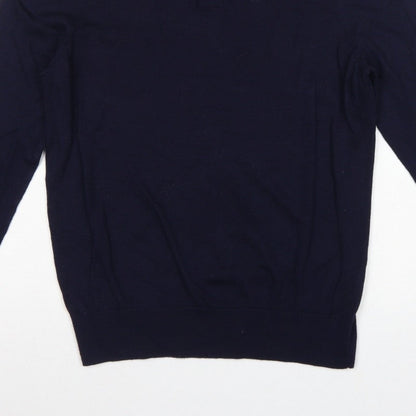 John Lewis Men’s Navy Blue L Merino Wool Collared Henley Jumper