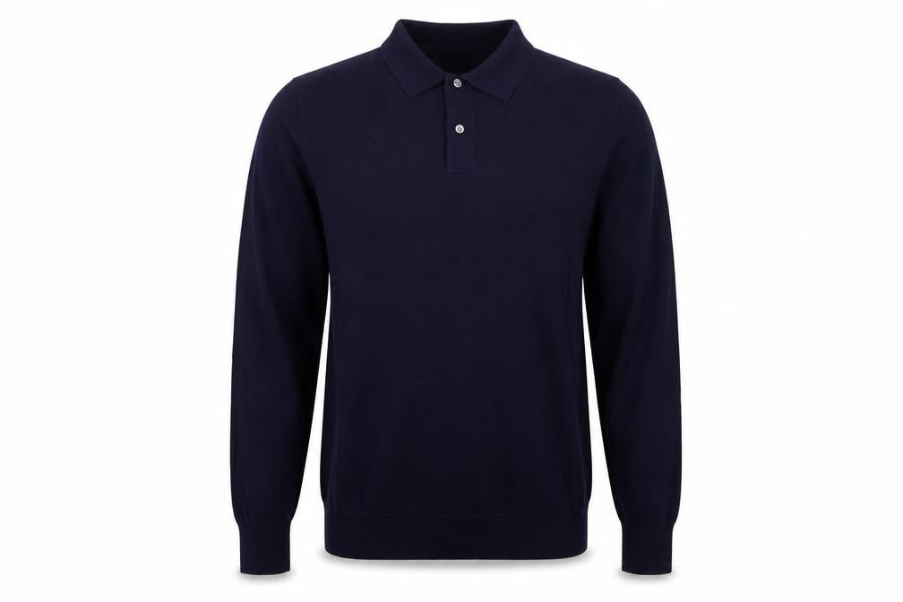 John Lewis Men’s Navy Blue L Merino Wool Collared Henley Jumper