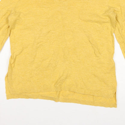 Fat Face Women's Yellow UK 12 V-Neck Open Knit Cotton Jumper
